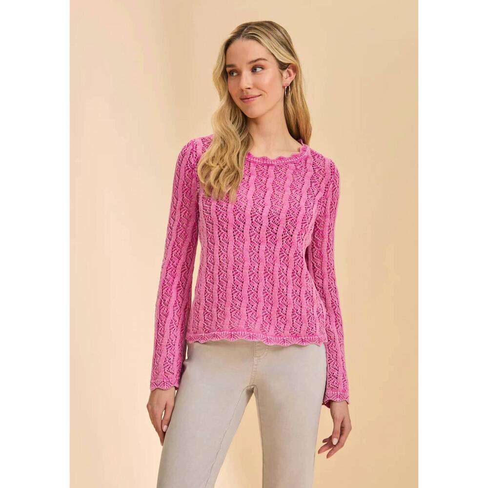 NEW FDJ open weave long sleeve sweater in fuschia
